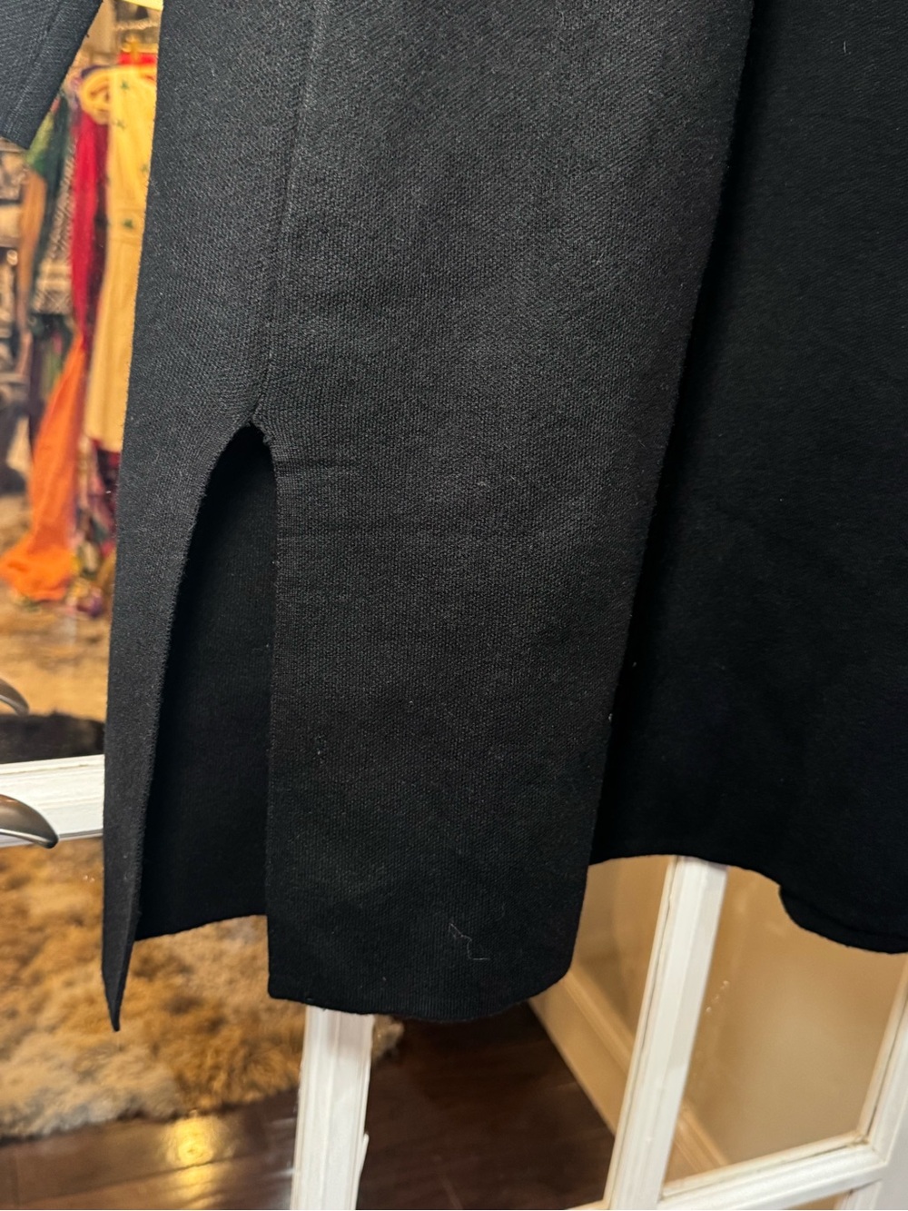 Black Open-Front Long Cardigan with Patch Pockets Slits Cover up, sweater - Picture 10 of 12